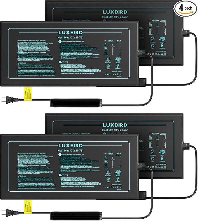 LUXBIRD Seedling Heat Mat 4 Pack 10"x 20.75" UL & MET Certified, Heating Film Warm Hydroponic Heating Pad for Germination, Indoor Gardening, Greenhouse