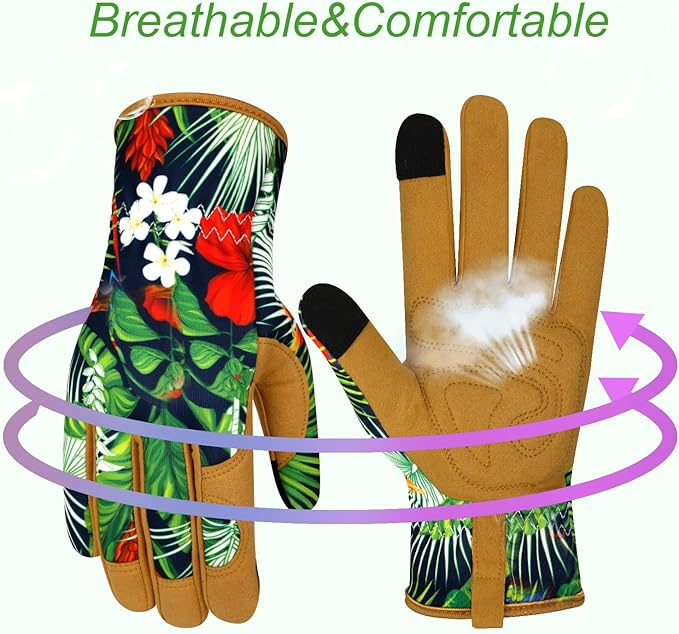 Leather Gardening Gloves for Women Garden Gloves Thorn Proof Touch Screen Design Heavy Duty Working Yard Gloves