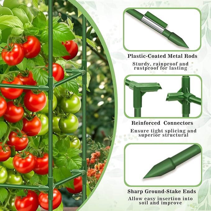 Riare 4 Pack Square Tomato Cages for Garden Plant Support- 45 Inch Heavy Duty Tomato Cage Garden Stakes Tomato Trellis for Climbing Plants Vegetables Flowers Outdoor Indoor