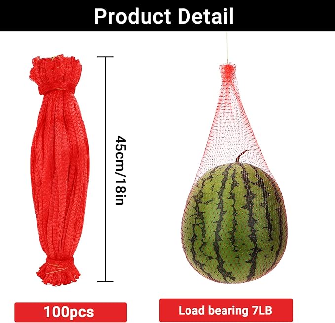 Reusable Produce Bags, 100 Pack Large Melon Hammock for Trellis Mesh Vegetable Bags Onions Fresh Bag Watermelon Nets Melon Cradle for Garden, Honeydew Melon, Cantaloupe, 17.7 inch