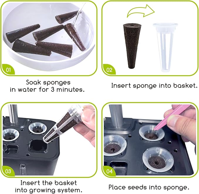 Hydroponic Grow Sponges Seed Starter Pod Kit Fit for AeroGarden and Others, Included 50 Grow Sponges, 50 Pod Labels, A & B Plant Food, 1 Tweezer