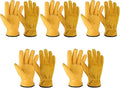 OZERO Leather Work Gloves Flex Grip Tough Cowhide Gardening Glove for Men and Women (Gold (5 Pairs), X-Large)