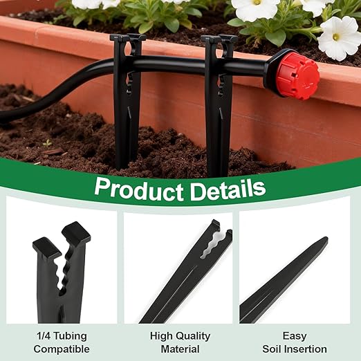 100 Pieces 1/4 Inch Drip Irrigation Support Stakes, 5.6-Inch Long Plastic 1/4'' Heavy-Duty Tubing Holder Stakes for Irrigation Hose/Emitter Support Garden Greenhouse Drip Supplies