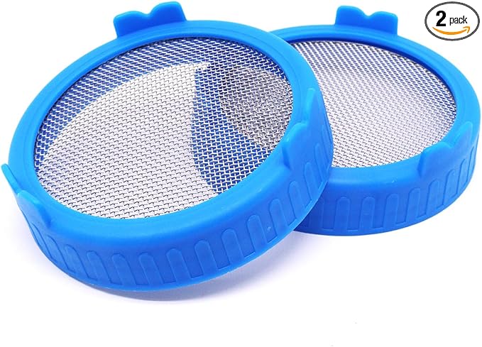 2Pcs Sprouting Lids Stainless Steel Mason Jar Sprouting Lids with Smooth Edge for Broccoli Seeds Sprouting, 90mm Blue Washable