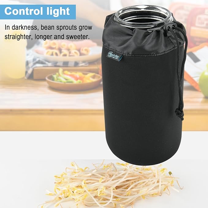 Beautyflier 64oz Mason Jar Wide Mouth Shade Cover Sleeves, Large Half Gallon Mason Jars Sprouting Covers Drinking Glass Insulators Coolers 2 Quart Sprouting Jars Blackout Sleeve, Black, 2PCS