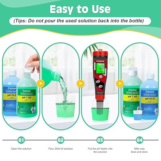 pH Calibration Solution, 500ml pH 7.00 Calibration Solution, 500ml pH 10.01 Calibration Solution, pH Probe Buffer Calibration Solution with Container (30ml*2) for pH Meter, pH Tester