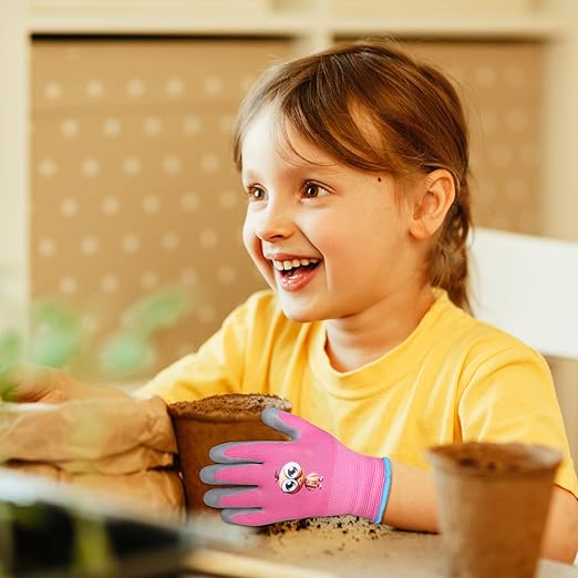 Kids Gardening Gloves, 2 Pair Toddler Gardening Gloves, Girls Garden Gloves, Rubber Non-Slip Safety Work Gloves for Kids, Youth, Garden, Fishing, Cycling and Gardening Tools (Ages 5-7)