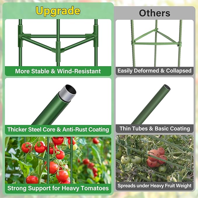 Legigo 2 Pack 57 Inch Tomato Cage for Garden, Heavy-Duty Tomato Trellis Plant Support Stakes, Adjustable Garden Trellis Plant Cage for Climbing Plants Peppers Outdoor Raised Garden Bed and Vegetables