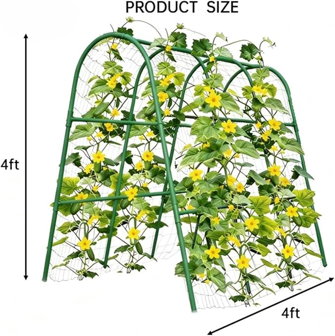 Garden Arch Trellis for Climbing Plants Outdoor, 4 ft x 4 ft Cucumber & Melon Trellis for Raised Beds, u-Shape Plant Support for Climbing Vegetables, Grapes & Roses, Green