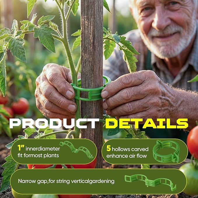 100pcs Tomato Clips for Climbing plants, Plastic Trellis Plant Support Clips for Garden, Reusable Clips for Supporting Grape Tomato Vine and Vegetables Plants to Grow Upright Makes Plants Healthier