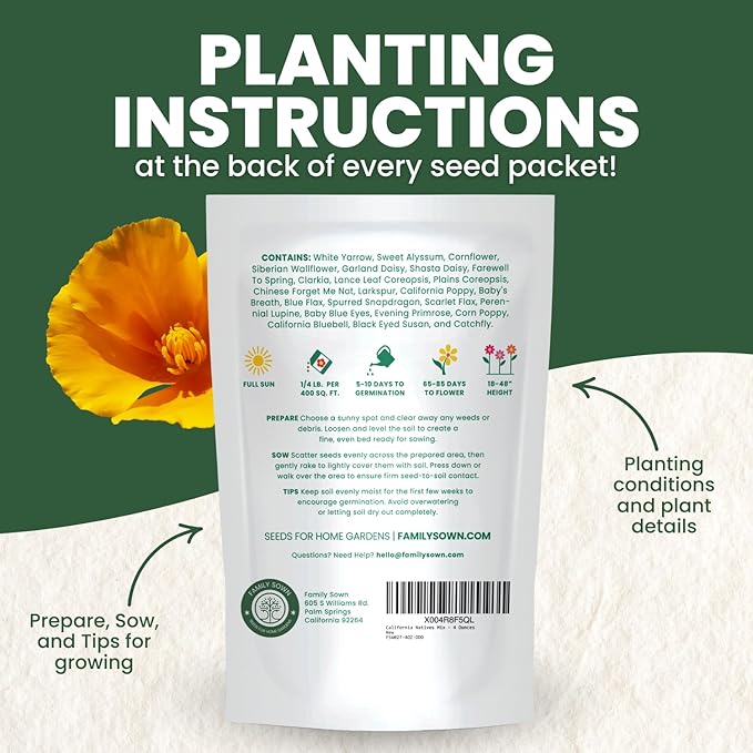 California Regional Mix – 79,000 Seeds for Planting – 2026 Season – 4 Ounce Pouch