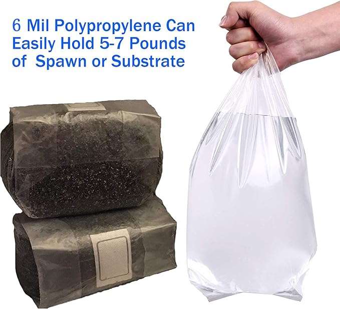 30Pcs Mushroom Grow Bags with 0.2 Micron Filter Patch, 3 Mil Polypropylene, Large Size 8" X 5" X 20" for Mushrooms and Bamboo Fungus Ganoderma Mushroom, Substrates Or Grains