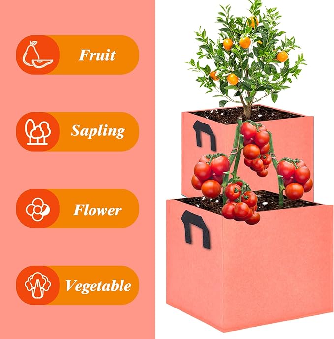 Square Grow Bags, Garden Fabric Planter Container with Handles Bed Flower Vegetables Pots 1MM Thickness Economic Colorful (Pink,9.84x9.84x9.84 Square)