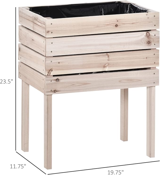 Outsunny 4PCS Raised Garden Bed with Legs, Wooden Elevated Planter Box Kit with Bed Liner, DIY Shape, for Flowers Vegetables Backyard Patio Balcony, 110lb Capacity