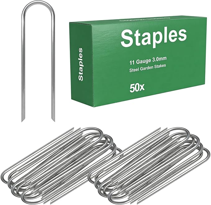 AAGUT 6 Inch Landscape Stakes 50 Pack Garden Drip Irrigation Tubing Stakes Heavy Duty 11 Gauge Galvanized Ground Staples Lawn U Hooks for Soaker Hose, Chicken Wire, Chain Link Fence, Dog Fence