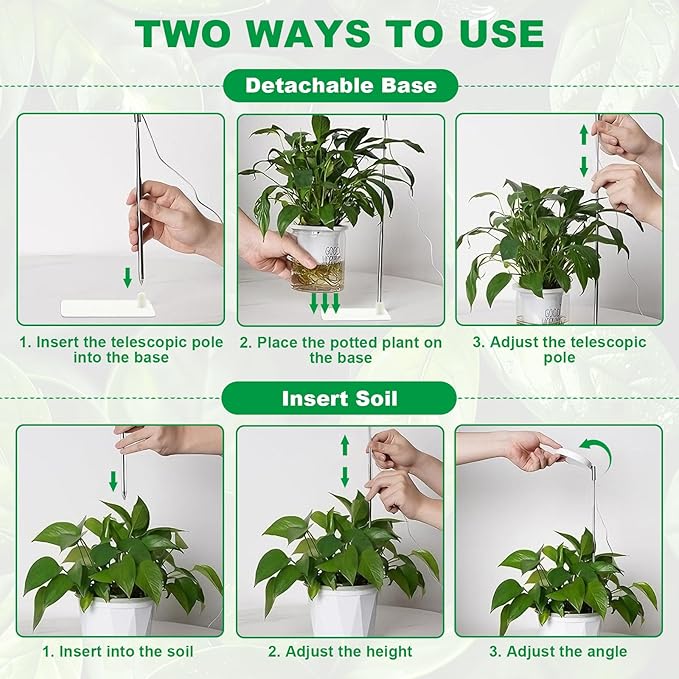 Dual-Use Ring Grow Light for Plants, Full Spectrum LED Plant Light with 4/8/12/18H Auto Timer, 5-Level Dimmable, Adjustable Height 7-17.6 Inches for Indoor Plants, Succulents, Greenhouse 2 Pack