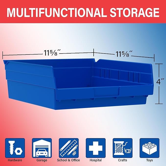 Akro-Mils 30170 Plastic Shelf Bins, Heavy Duty Storage Bins for Garage, Closet, and Drawer Organization, 12-Inch x 11-Inch x 4-Inch, Clear, 12-Pack