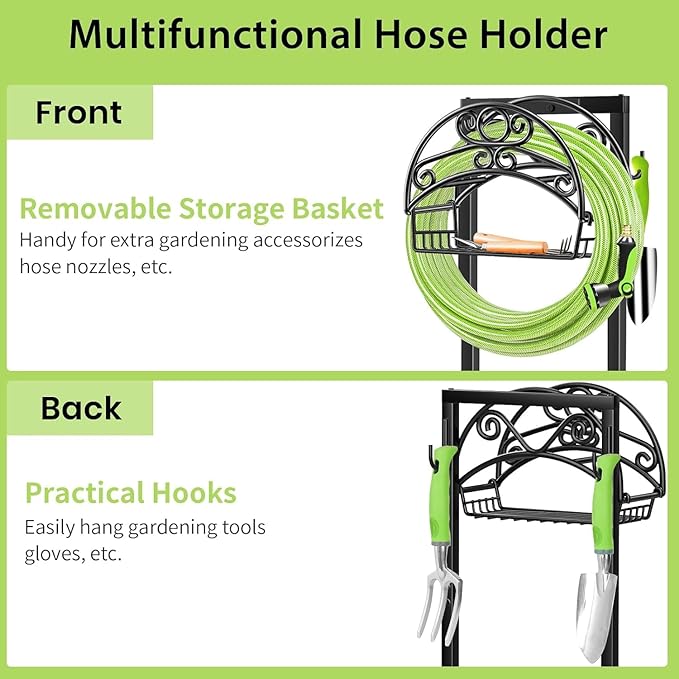 TomCare Garden Hose Holder Upgraded Water Hose Holder Heavy Duty 4 Spikes Hose Hanger Holds 160 Feet Hoses Stable Freestanding Hose Storage Organizer for Outside Yard