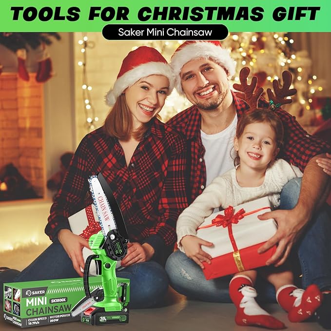 Saker Mini Chainsaw Cordless,6 Inch Chainsaw, Mini Electric Chainsaw Cordless Battery Powered,One-Hand Portable Chain Saw for Tree Trimming, Pruning&Wood Cutting,Gifts for Men Husband
