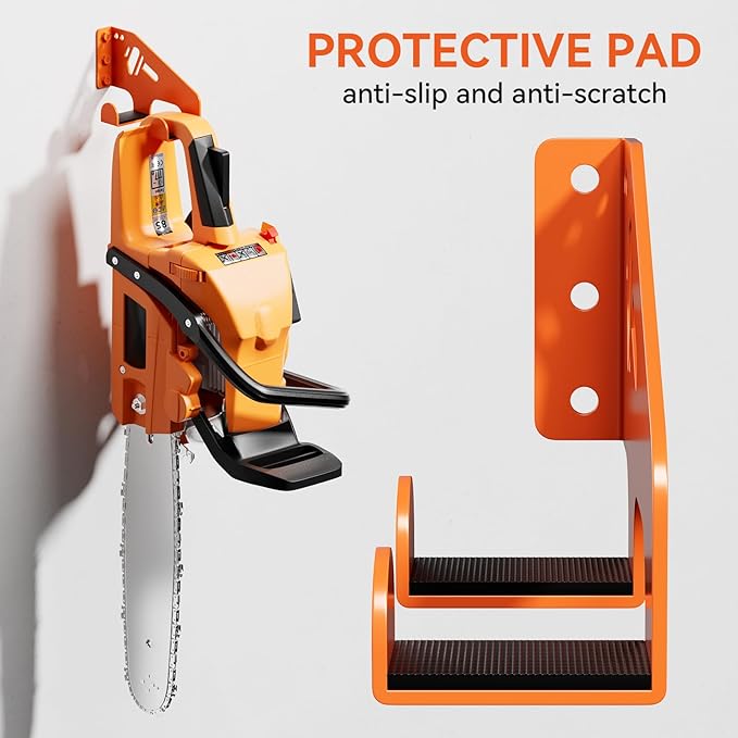 Chainsaw Hanger Wall Mount - Heavy Duty Chainsaw Holder for Garage Organization, Storage Shed Organizer, Chainsaw Rack with Protective Pad, Garage Tools, 3 Pack(Orange)