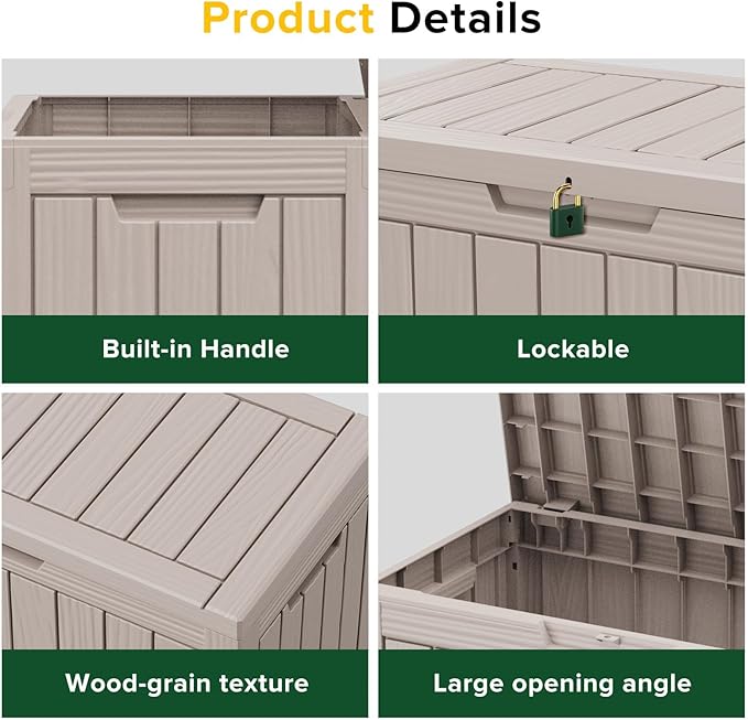 50 Gallon Resin Deck Box Outdoor Storage Box Waterproof for Patio Furniture,Outdoor Cushions,Garden Tools and Pool Supplies（Grey）
