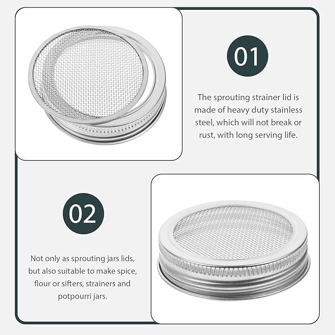 4pcs 70mm Stainless Steel Sprouting Lids for Mason Jars, 304 Mesh Sprouter Covers for Germinating Seeds, Canning Kit Accessories for Home Kitchen Use