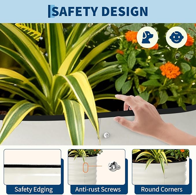 Garvee 2 Pack 8x2x1.5ft Galvanized Raised Garden Bed Kit, Oval Metal Planter Boxes with Anti-Cut Safety Edges, Rust-Resistant Deep Root Planters for Outdoor Vegetables, Flowers, Herbs, Beige