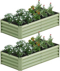 2PCS 4x2x1FT Galvanized Raised Garden Bed Kit, Galvanized Planter Raised Garden Boxes Outdoor, Large Metal Raised Garden Beds for Vegetables-Green
