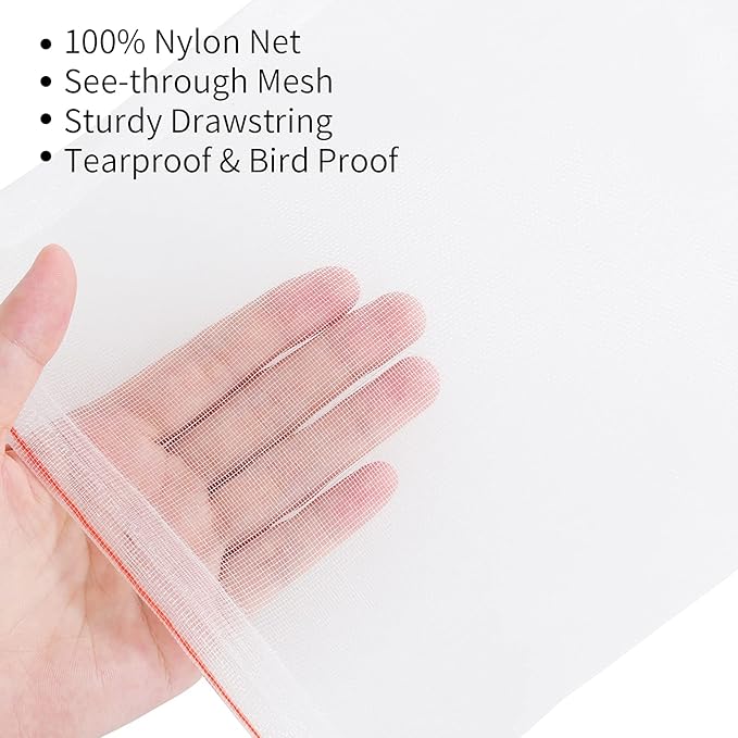 Kikhope 50 Pcs Fruit Protection Bags, 12"x8" Mesh Netting Barrier Bags, Garden Plant Fruits Flower Protect Bag, Garden Netting Bag for Protecting Your Plant Fruits Flower Vegetable
