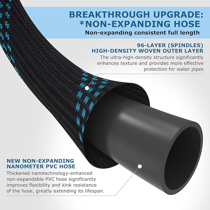 Non-Expanding Garden Hose 25 ft, Kink Free Flexible Water Hose with 10-Pattern Spray Nozzle, Lightweight Hose Pipe, Leak Proof, 3/4" Swivel Connectors, Super Fabric, Portable Storage Strap
