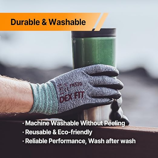 DEX FIT Nitrile Work Gloves FN330, 3D-Comfort Stretchy Fit, Firm Grip, Thin & Lightweight, Touch-Screen Compatible, Durable, Breathable & Cool, Machine Washable; Blue XL (10) 12 Pairs