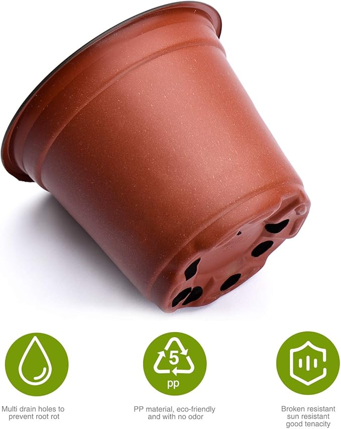 Delxo 4” Nursery Pots 100 Pcs Plastic Small Plant Pots with Drainage Holes, Flexible Seed Starter Pots for Seedlings, Cuttings & Transplanting, Reusable Flower Pots for Indoor Outdoor Plants, Red