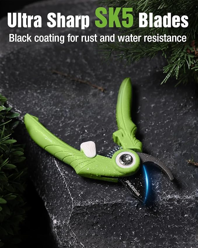 WORKPRO 6.9" Bypass Pruning Shears, Gardening Scissors with Sharp SK5 Steel Blade, Handheld Garden Floral Clippers for Rose, Plants, Flowers, Fruits Trees, Gardening Gifts for Women & Men, Green