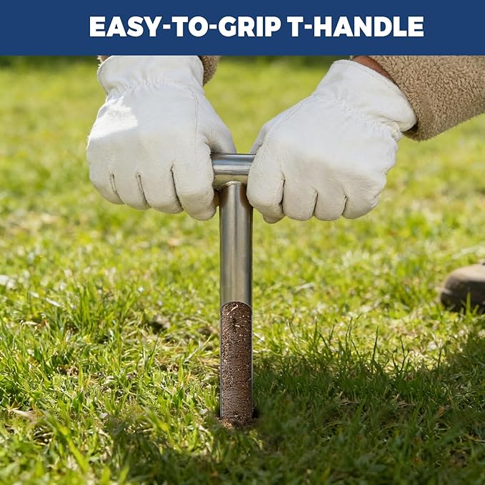 12 Inch Soil Sampler Probe, Stainless Steel Soil Core Sampling Tool with T-Handle, Heavy Duty Soil Probe for Lawn, Garden, Farm & Soil Testing