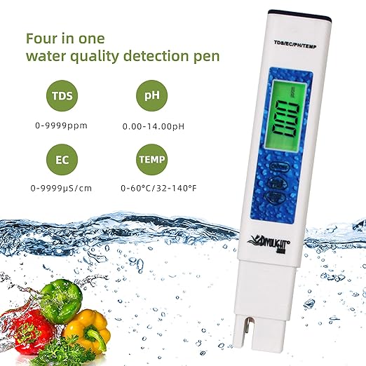 Water Tester, Digital PH Meter with ATC, 4 in 1 pH/EC/TDS/Temperature Meter 0.01 Resolution High Accuracy Pen Type Water Quality Tester for Pools, Drinking Water, Aquariums