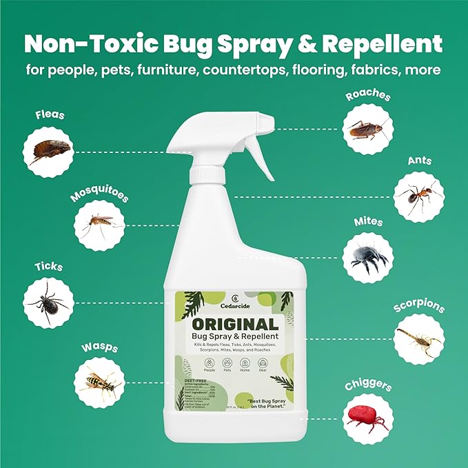 Cedarcide Original Bug Spray | Repel & Kill Fleas, Ticks, Mosquitoes, Mites, Ants & Chiggers | for use on People, Pets & Home | Natural Cedar Oil | Eco-Friendly | Pint (16 Oz.)