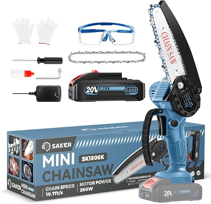 Saker Mini Chainsaw|6 Inch Chainsaws[2025 Upgraded]|Mini Cordless Electric Chain Saw|Small Handheld Portable Chain Saws Battery Powered Saw for Tree Trimmer and Garden,Gifts for Men
