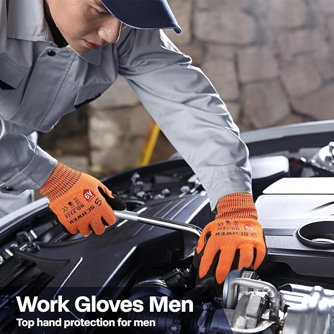 Schwer ProGuard High Level Cut Resistant Work Gloves PR3326 for Extreme Protection，ANSI A9 Cut Gloves with Reinforced Thumb, Non Slip, Durable, Touch-screen, Orange 1 Pair(XXL)