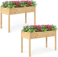Giantex Raised Garden Beds Set of 2, Elevated Wood Planter Box with Liner, 47"x23"x30" Freestanding Raised Bed for Indoor Outdoor Plants, Vegetables Flower Herbs Fruit Gardening
