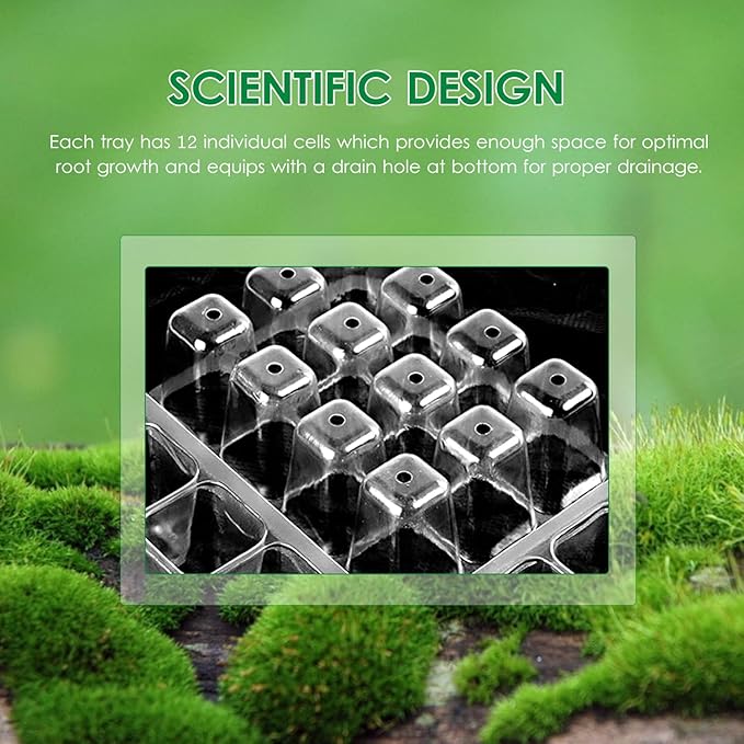 10 Pack Seed Starter Trays 12-Cell Seedling Box with Humidity Adjustment Transparent Domes and Base Trays for Garden Seedling Seed Starting Growing Germination