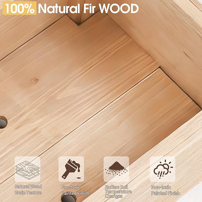 VINGLI Raised Garden Bed with Trellis & Hanging Roof, Wooden Garden Bed, Outdoor Planter Box for Yard, Garden, Balcony (Natural Wood Color, Medium)