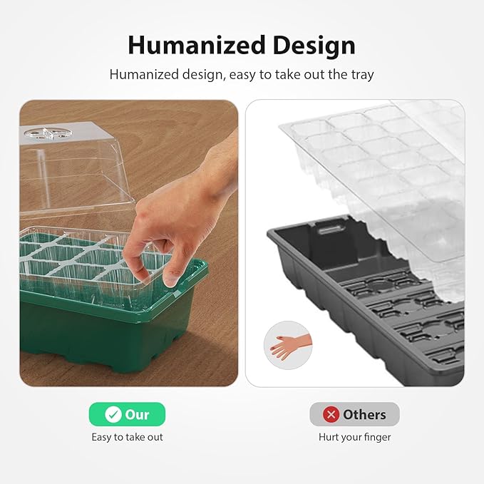 Seed Starter Tray, 20PCS Seed Starter Kit, Seedling Starter Trays with Heightened Lids for Seed Staring, Indoor Gardening Plant Germination Trays (12 Cells per Tray) Green
