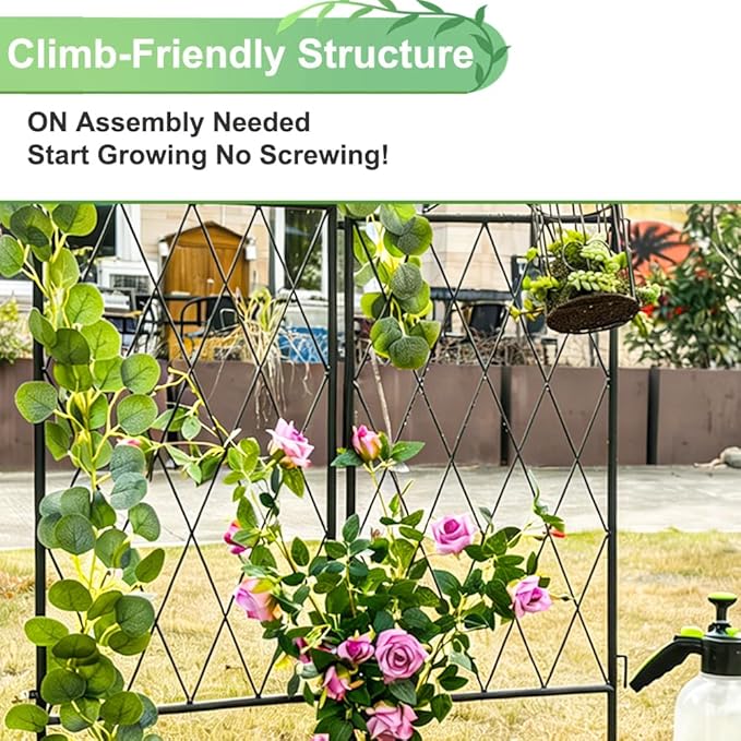 4 Pack Black Garden Trellis for Climbing Plants Outdoor 47” x 16” Climbing Rose Trellis Wrought Iron Trellis Ivy Cucumbers Decorative Metal Flat Trellis