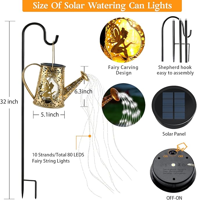 Solar Watering Can Lights, Fairy Gifts for Mothers Day Women Mom Grandma Birthday, Waterproof Outdoor Garden Decor Large Hanging Solar Lantern Fairy Lights for Patio Porch Flowerbed Pathway (White)