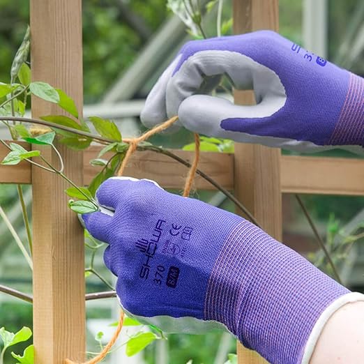 SHOWA Atlas 370 Professional Nitrile Work Gloves, Breathable High-Dexterity Precision Grip for Landscaping, Gardening & Assembly, General Purpose Gloves, Purple, X-Small, 1-Pair