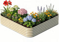 L-Shaped Metal Raised Garden Bed 7x7x1.5 ft, 18" Tall Galvanized Steel Corner Raised Garden Bed for Vegetables & Flowers, Modular Outdoor Raised Planter Box for Backyard Patio – Sand Beige