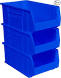 Akro-Mils 30281 Super-Size AkroBins Plastic Storage Bins, Space-Saving Stackable Bins for Garage, Classroom, Warehouse Organization, 20" L x 12" W x 8" H, Blue, 3-Pack