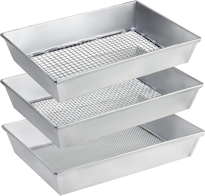3-Pack Galvanized Iron Compost Sifter Set, 17" x 13" Soil Sifter Pan with 1/8", 1/4", 3/8" Mesh, Heavy Duty Metal Garden Sieve for Sifting Rocks, Soil, Compost and Potting Mix