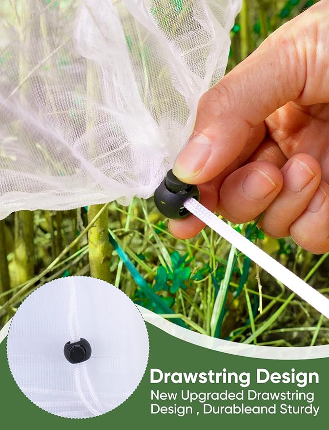 Bird Netting for Garden Protection - 4 Pack Garden Netting Pest Barrier with Drawstring,Mosquito Net Tomato Protective Cover Garden Plant Netting for Blueberry Bushes (4.9 Ft x 4 Ft/4 Pack)