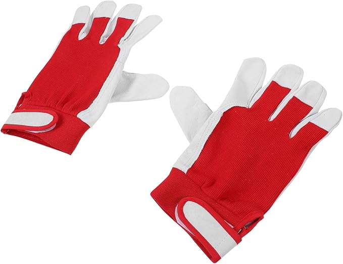 BESPORTBLE Thorn Proof Gardening Gloves for Men and Women, Small Breathable Work Gloves with Puncture Resistance and Wear-resistant Red Leather Palm for Outdoor Lawn Care